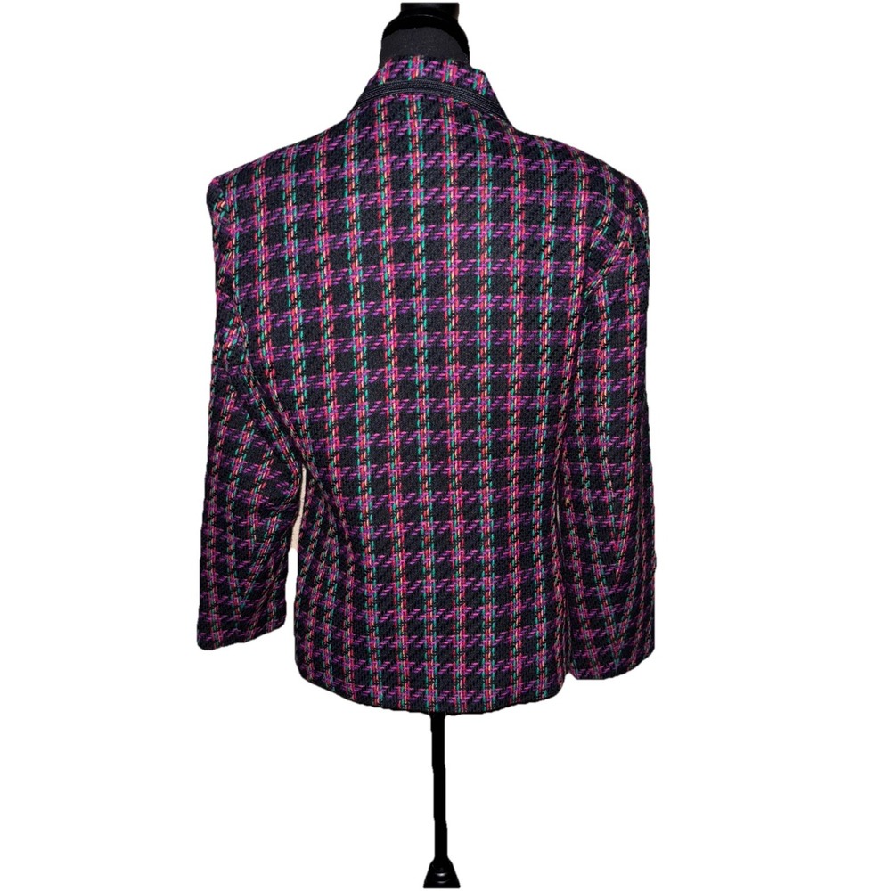 Mixit Ladies Jacket Blazer Size 7/8 Multicolor Tweed Black Plaid Lined VTG 90's